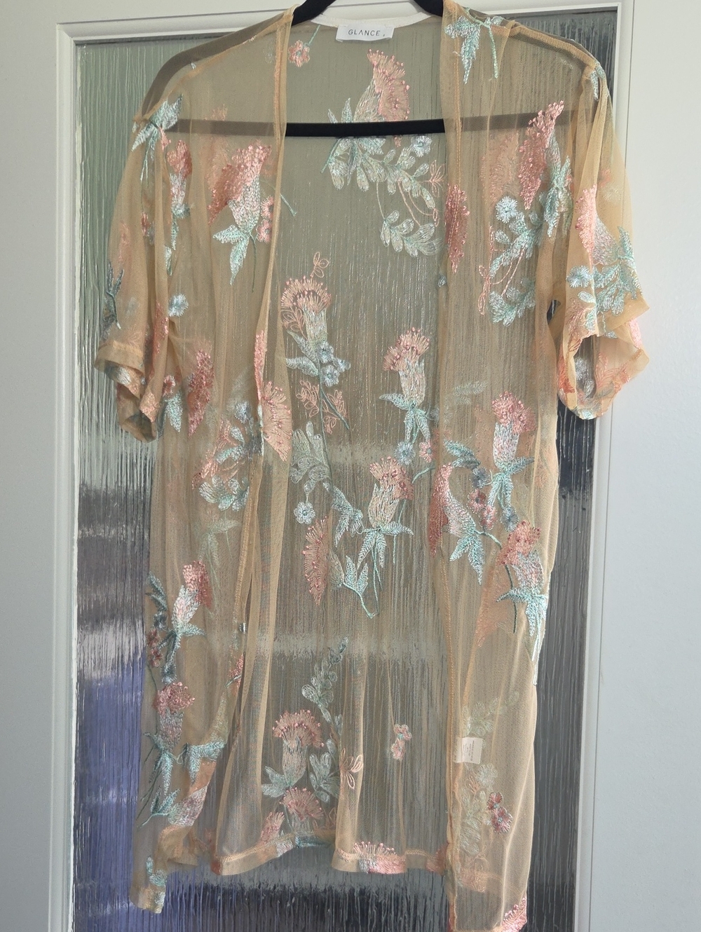Glance Sheer Embroidered Floral Cardigan - Blush/Tan